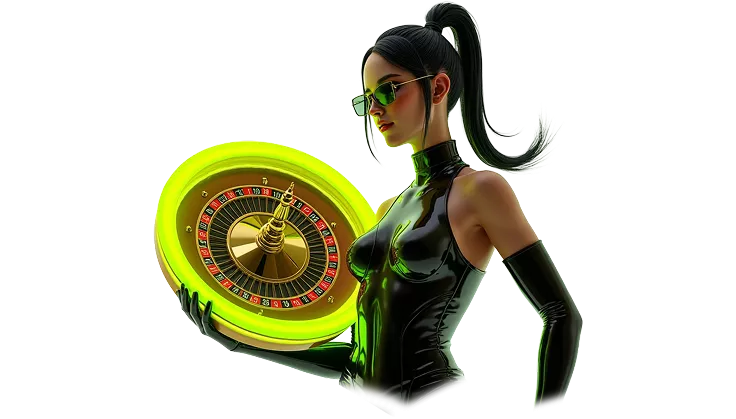 Futuristic woman with digital roulette wheel